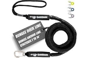 SandShark Premium Anchor Bungee Dock Line. Boat Accessories Anchor Line Absorbs Shock to Anchors and Docks w/Stainless Steel Clip - Black - 7-14ft