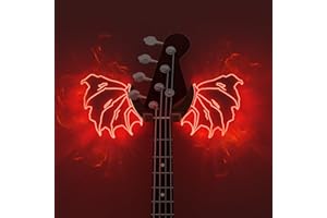 CoolGift Mart Guitar Stand Wall Mount with Luminous Devil Wings, Acrylic Wooden Guitar Hanger Shelf with USB Powered, for Acoustic Electric Bass Ukulele, Gift for Music Lovers Guitar Players