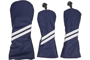 Golf Wood Headcover Set with Stripes, Driver and Fairway Club Covers, Waterproof PU Fabric with Plush Lining and Number Tags 