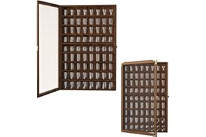 tonchean 72 Slots Large Shot Glass Display Case, Wall Mounted Shot Glass Holder with Acrylic Door, Wooden Glass Display Cabinet with Removable Shelves, 26.85'' x 17.5'' x 3.35''