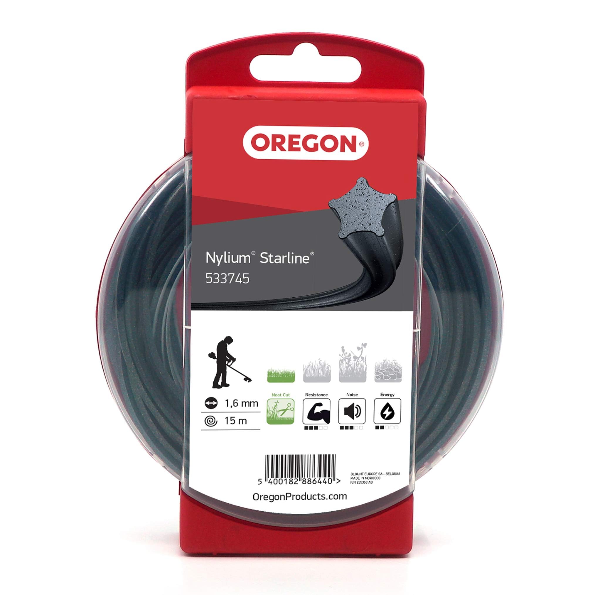 Oregon Star Shaped 1.6mm Strimmer Line with Aluminium Particles, Tackles Long Grass, Weeds & Thick Vegetation, Professional Heavy Duty Strimmer Wire, Fits Most Standard Models, 1.6 mm x 15 m (533745)