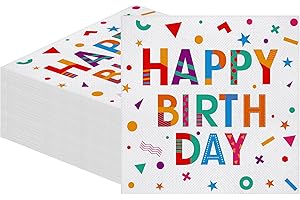 Kochorie 100 Pieces Colored Happy Birthday Paper Napkins Disposable Party Napkins 13" x 13" Unfolded Tableware Napkin for Happy Birthday Party Supplies Table Decoration