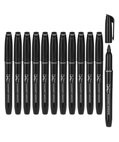 Mr. Pen Permanent Markers - 12 Pack, Fine Tip, Black