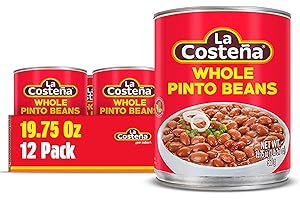La Costeña Whole Pinto Beans - Ready-to-Eat Canned Pinto Beans for Mexican Food, Vegetarian Chili Ingredients, Bean Dip, Bean Burger, Burrito & Vegan Protein Salad - 19.75 oz, 12 Pack Canned Food