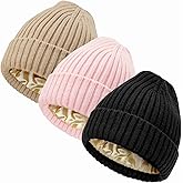 AQOKKA Satin Lined Beanies Hat for Women Men Warm Winter Knit Beanie Hat Soft Slouchy Cuffed Skull Cap for Cold Weather