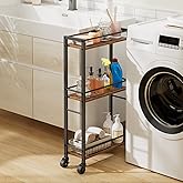 MAHANCRIS Slim Rolling Cart, Mobile Kitchen Cart on Wheels, Narrow Storage Cart for Small Space, Wooden Service Cart, for Bathroom, Laundry, Living Room, Rustic Brown RCHR1501Z