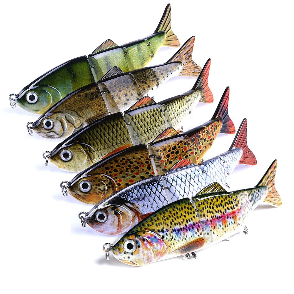 CENPEK 6Pcs Fishing Lures,Multi Jointed Pike Lure,Freshwater Saltwater Sea Fishing Lures Slow Sinking with 4 Segments Simulation Design