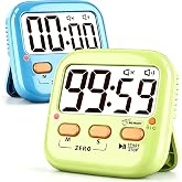 Azosowo 2 Pack Digital Timer for Kids Teacher Classroom Kitchen Office | with AAA Battery, Out of the Box, Fast Reset, Memory, Loud Alarm, LED Mute Mode, Magnetic/Kickstand/Hanging, Count Up/Down