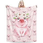 Pretty Pig Kawaii Piggy Blanket Soft Comfy Flannel Throw Blankets Lightweight Warm Bed Throws Plush for Couch Sofa Camping Office Travel Home Bedroom Decor Girls Boys Teens Kids Gifts 50"X40"