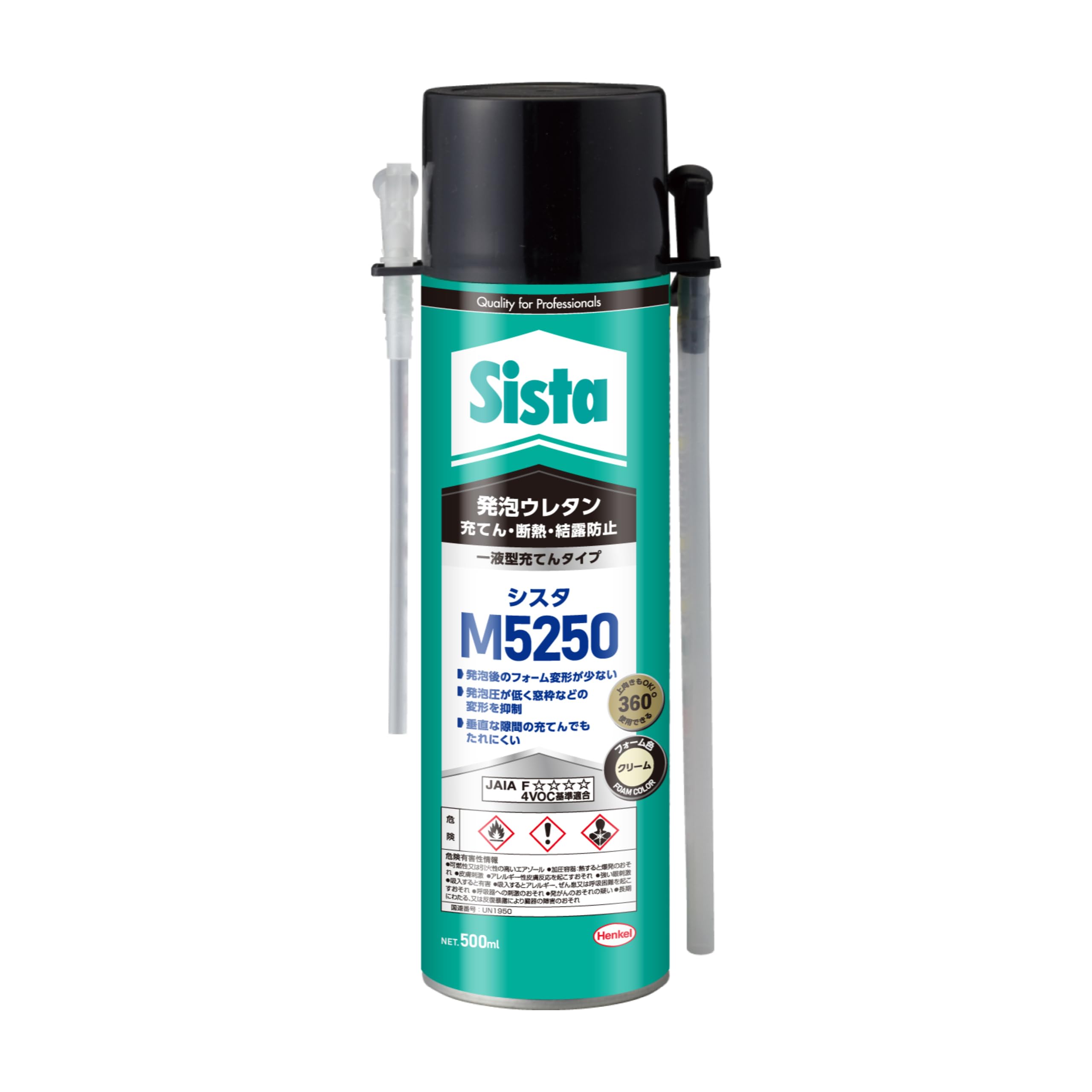 Sista(シスタ) 発泡ウレタン M5250 500ml - 上向きでも使用できる360度使用OKの充てん専用タイプ、防音・断熱・穴うめ充てん・結露防止など多用途に使える一液型発泡ウレタン商品画像