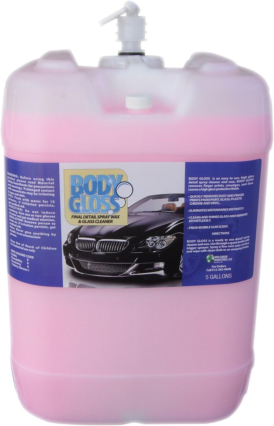 Body Gloss Final Detail Spray Wax and Glass Cleaner 5 Gallon Carboy w/ bubble gum scent
