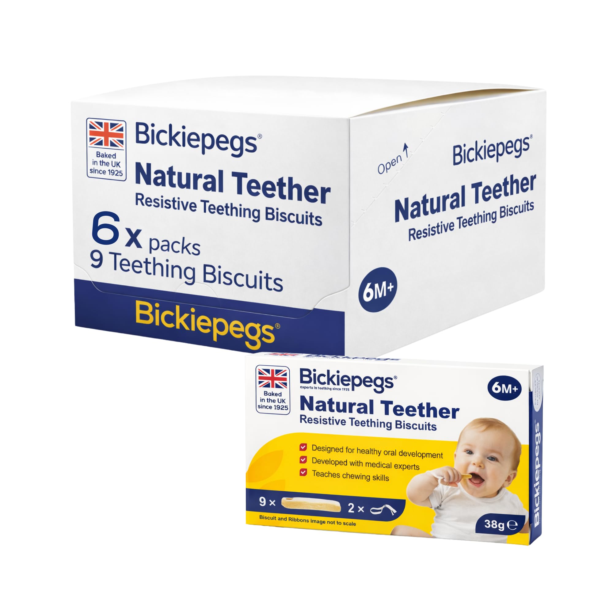 Bickiepegs Teething Biscuits 6-36 Months, 9 Biscuits, Natural Teething Remedies for Teething Relief, Dairy-Free Teething Rusks for Babies and Toddlers (6 Pack) — image 1