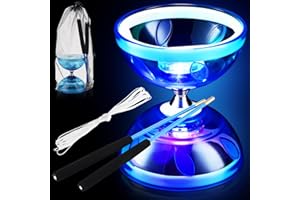 Simgoing Chinese Yoyo Diabolo Set Includes Colorful LED Diabolo Toy Light up with 2 Pieces Sticks, 1 Piece String, 1 Net Bag for Fun(Blue)