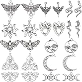 SUNNYCLUE 1 Box 48Pcs Tarot Charms Tarot Card Charm Bulk Snake Sun Moon Magic Energy Lucky Amulet Pendants for Jewelry Making DIY Earrings Bracelet Necklace