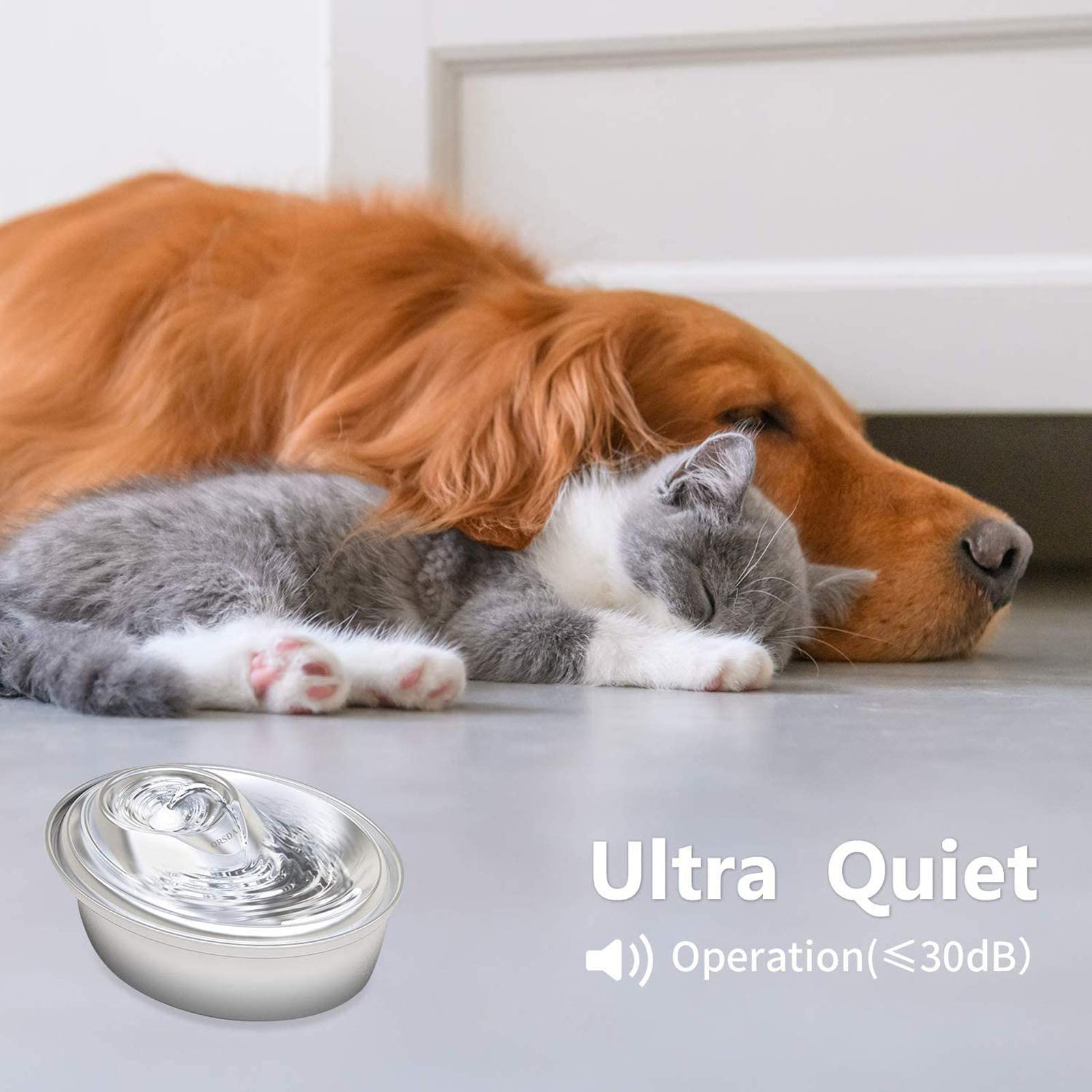 ORSDA Cat Water Fountain Stainless Steel, Pet Fountain Dog Water Dispenser, 67oz / 2L Ultra