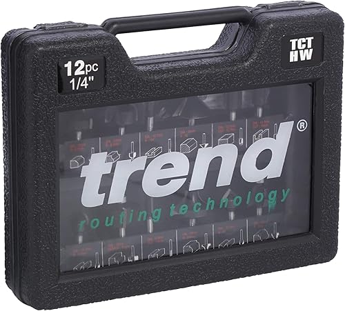 Trend 12 Piece Router Cutter Starter Set, 1/4 Inch Shank, Tungsten Carbide Tipped, Storage Case Included, SET/SS8X1/4TC, packaging may vary