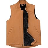 Men's Arctic Quilted Lined Duck Vest Washed Full Zip Up Utility Rugged Canvas Work Vest Jacket
