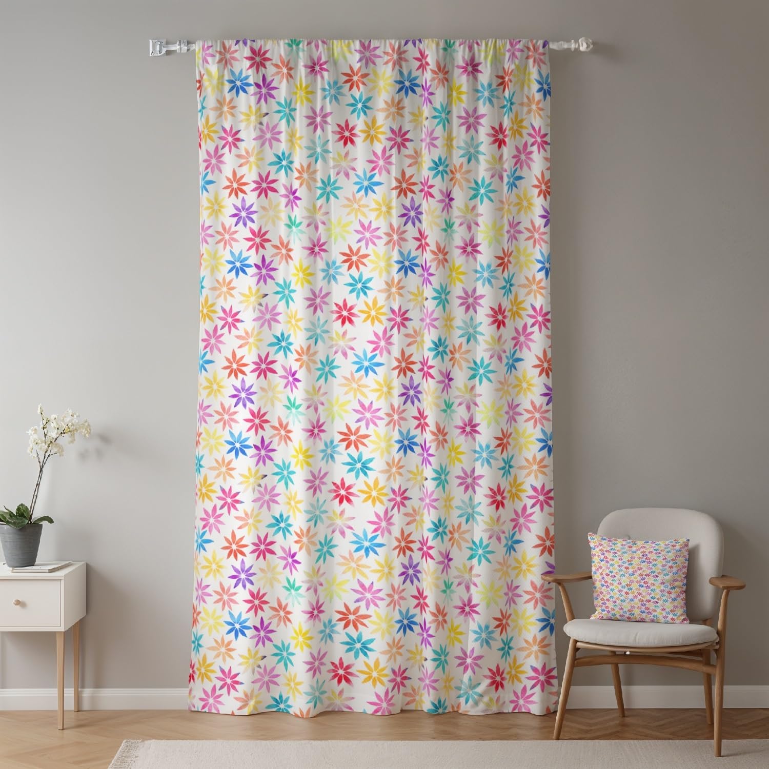 ggaimwf Floral Curtains for Living Room Colorful Floral Patterns Curtain Natural Farmhouse Vintage Bedroom Curtain Window Decoration Door Nursery Curtains Drapes Tape Top 107x160cm 1 Panel