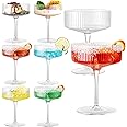 Vintage Art Deco Coupe Glasses, Set Of 6 Ribbed Coupe Cocktail Glasses, 10 Oz Classic Martini Glasses, Elegant H& Blown Manhattan Goblet For Bar, Martini, Cosmopolitan, Gimlet, Pisco Sour Open Box New