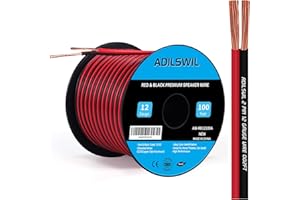 ADILSWIL 12AWG 100FT Speaker Wire, 2 Conductors Electrical Red Black Cable Hookup LED Lighting Strips Flexible Wire Extension Cord 12 Gauge Copper Clad Aluminum Copper Wire 12V/24V DC Cable