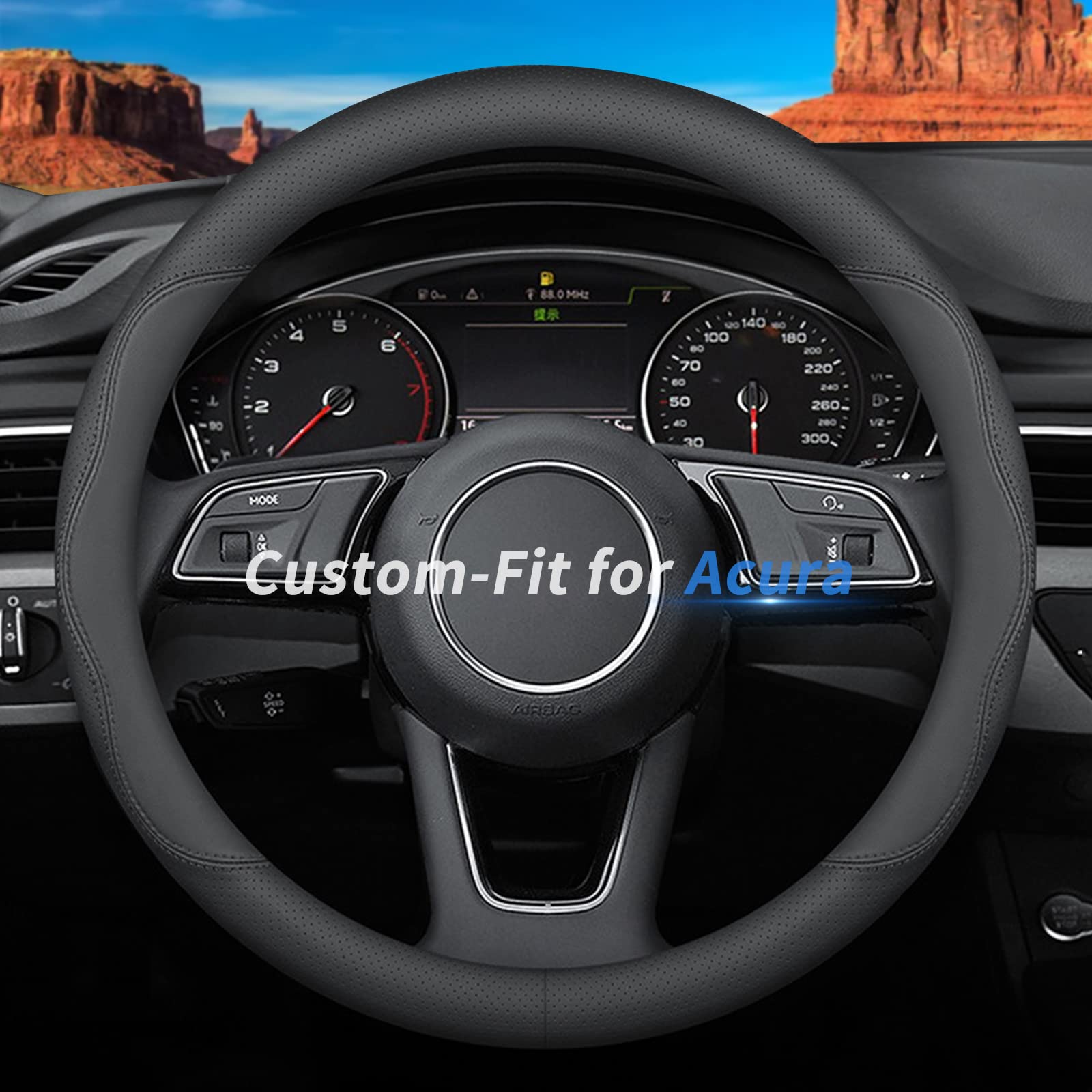 Photo 1 of Deer Route Custom-Fit for Acura Steering Wheel Cover, Premium Leather Car Steering Wheel Cover with Logo, Non-Slip, Breathable, for Acura Accessories (B-Style,for Acura)
