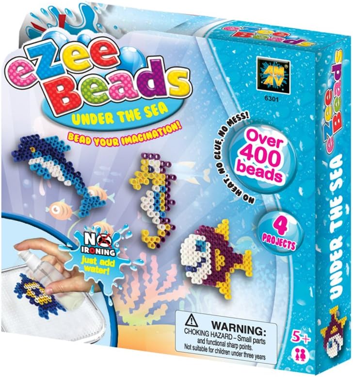 AMAV Toys Water Fuse Beads Kit for Kids Craft Art with 400 Beads, No Ironing, DIY Melting Beads Set, Pixel Beads Art Kit with Pegboards and Under The Sea Patterns, Birthday Present for Kids Aged 5+