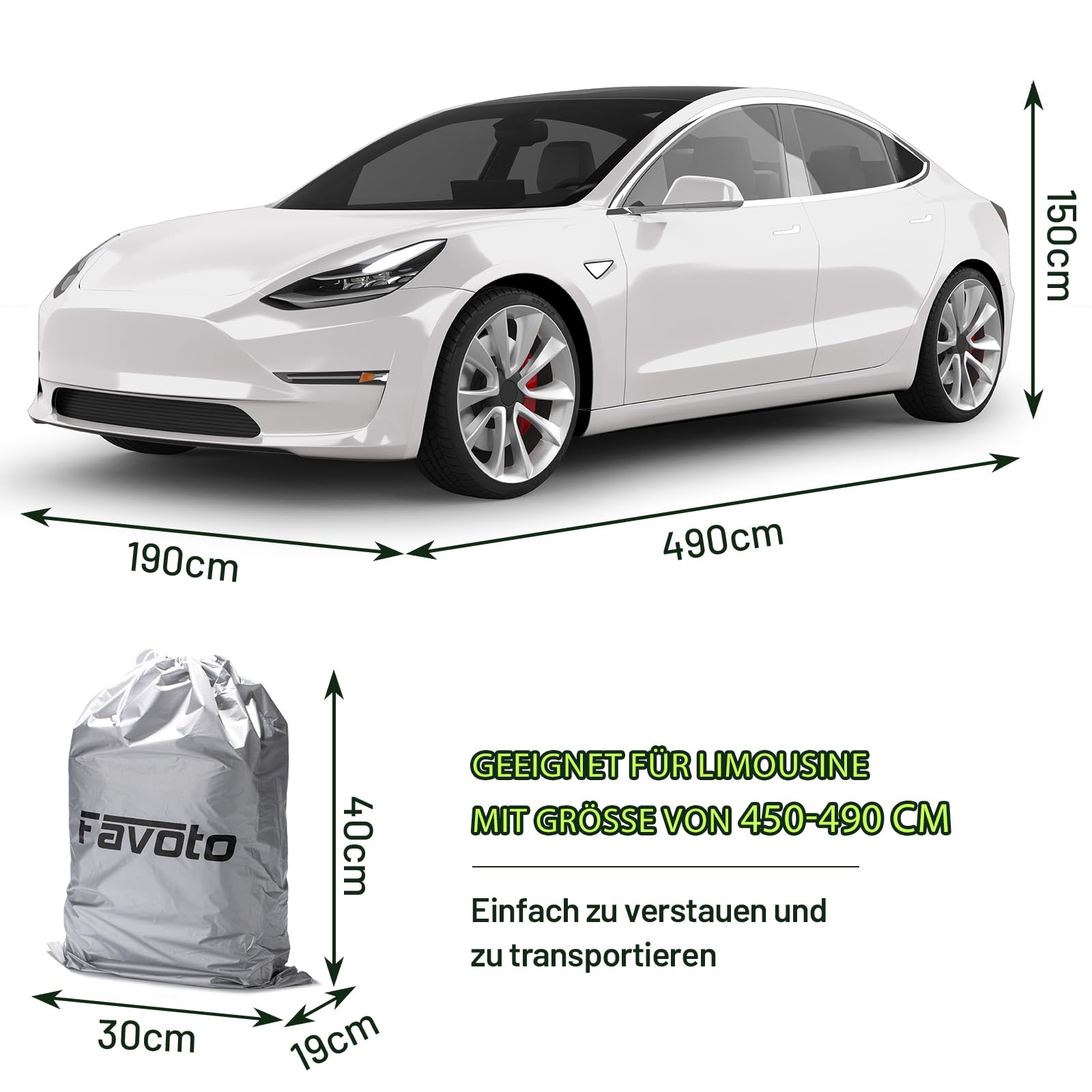 Favoto Autoabdeckung Vollgarage Abdeckplane Auto Garage Staubdicht Wasserdicht Autohülle Autoplane Winter & Sommer für 450-495 cm Sänfte Limousine Silber 2.95kg 6