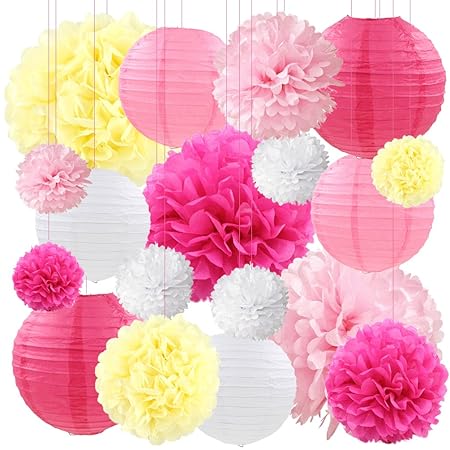 Lanterna Di Carta Bianche E Pom Pom Carta Velina Bianco Rosa