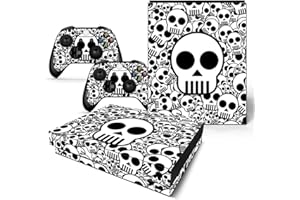 ROIPIN for X-Box One X Skin - Including Controller Skin and Console Skin, Shell Skin Protector Wrap Cover Protective Faceplate Full Set for X-Box One X (White Skull)