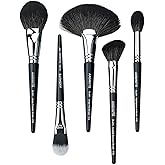 Anshute 5-Piece Professional Natural Goat Hair Makeup Brush Set – Face Brushes for Powder, Blush, Contour, Highlighting & Foundation. Super Soft Bristles, Variety of Brushes. Labled Brush Handle
