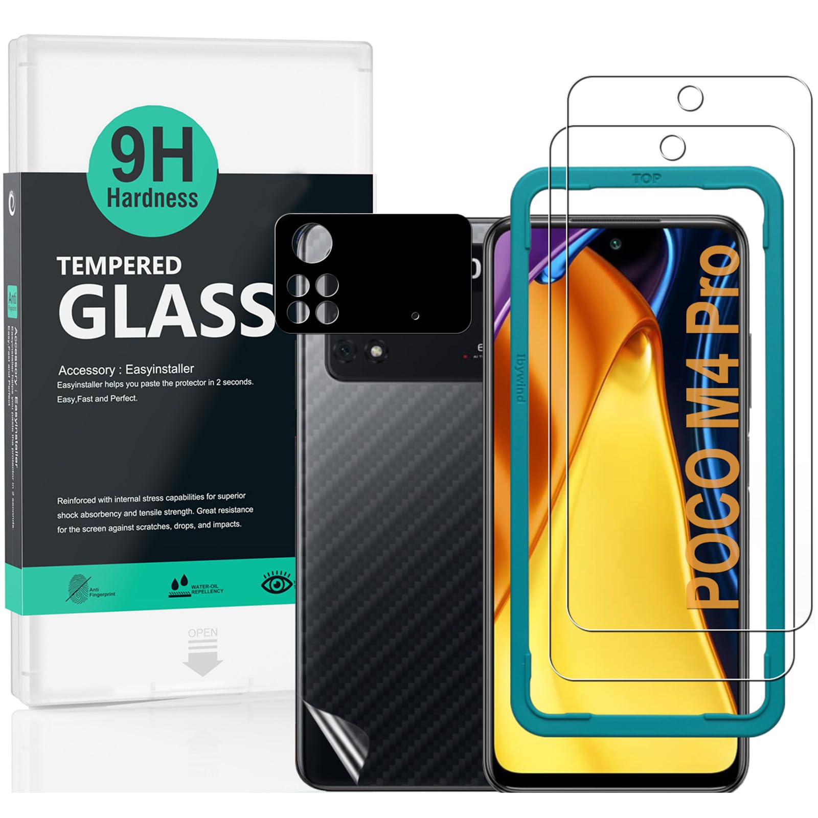 Ibywind Screen Protector For Xiaomi Poco M4 Pro 4G 6.43"[2 Pack],9H Hardness Tempered Glass,With 1Pc Camera Lens Protector,Easy to Install
