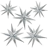 60Pcs Silver Star Balloons Birthday Decorations Explosion Mylar Balloons 12 Spike Balloon Large Foil Prom Balloon for Wedding Anniversary Christmas New Year Eve Party Backdrops Supplies