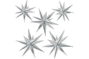 BOMSI 60Pcs Silver Star Balloons Birthday Decorations Explosion Mylar Balloons 12 Spike Balloon Large Foil Prom Balloon for Wedding Anniversary Christmas New Year Eve Party Backdrops Supplies