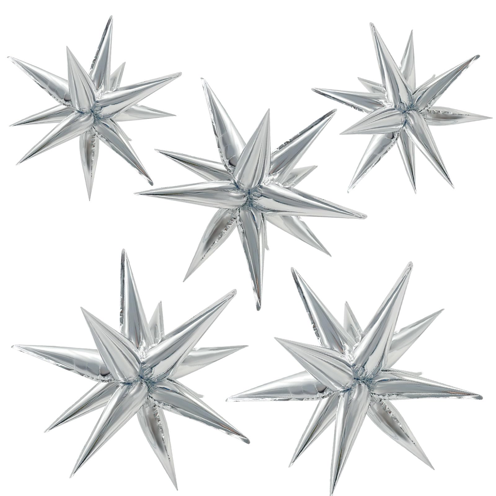 Photo 1 of 60Pcs Silver Star Balloons Birthday Decorations Explosion Mylar Balloons 12 Spike Balloon Large Foil Prom Balloon for Wedding Anniversary Christmas New Year Eve Party Backdrops Supplies