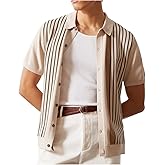 Nexstone Men's Stripe Knit Shirt Button Down Short Sleeve Polo Shirt Sweater