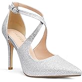 COLETER Womens 4" Pointed Toe D'Orsay Pumps Stilettos High Heel Crossed Ankle Strap Dress Shoes