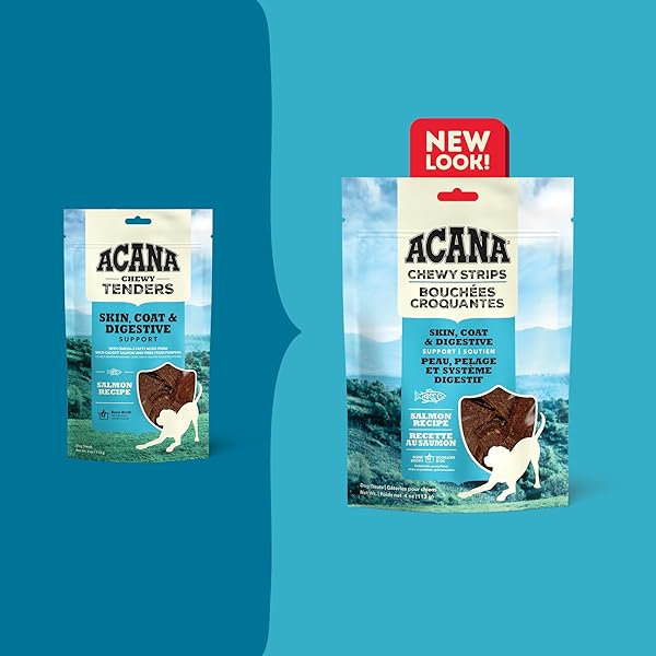 ACANA CHEWY STRIPS LIMITED INGREDIENT DOG TREATS SALMON RECIPE WITH SKIN, COAT, & DIGESTIVE SUPPORT 4OZ BAG