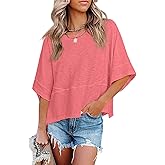 Womens Summer Casual Half Sleeve T Shirts Loose Cute Flowy Babydoll Tops Oversized Boho Tees