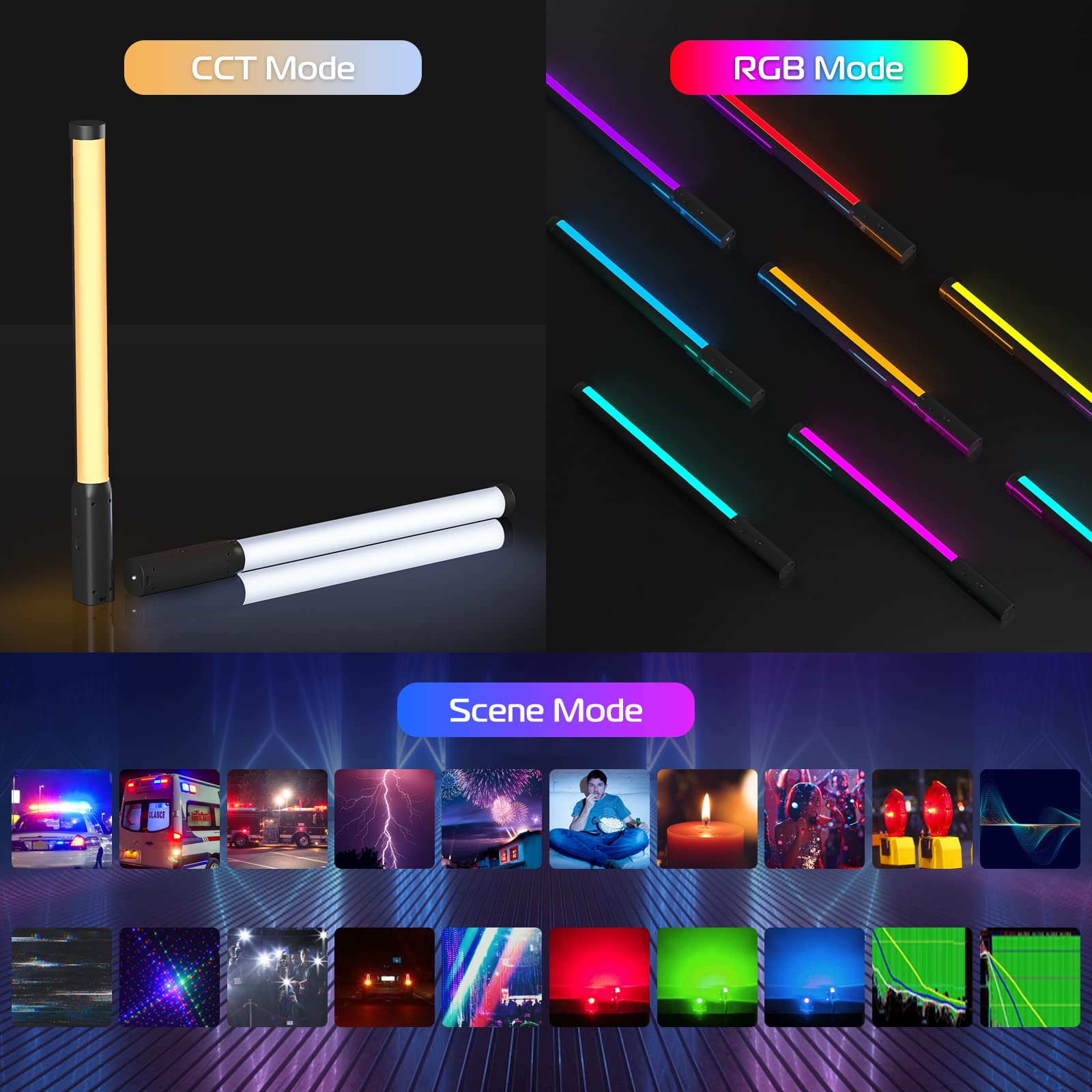 ULANZI VL119 Handheld Light Wand, 360° RGB LED Video Light Stick for Photography, 3300mAh Rechargeable Tube Light for Video Shooting, 2500-9000K Dimmable Camera Light with LCD