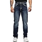 Men's Stretch Denim Jeans Classic Jeans with Embroidered Design, ESDVD Street Style Regular Jeans Relaxed Fit Pants Comfy