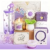 Happy Birthday Gifts for Teen Girls, Unique Gift Baskets for Women, Her, Self Care Thank You Get Well Valentines Day Present Set, 14pcs Cute Teenage Box for Friend Mom Sister Coworker (Purple)