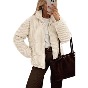 Dokotoo Women's 2026 Winter Cropped Jacket Zip up Corduroy Quilted Coat | Fall Winter,Long Sleeve,Stand Collar,Casual Trendy