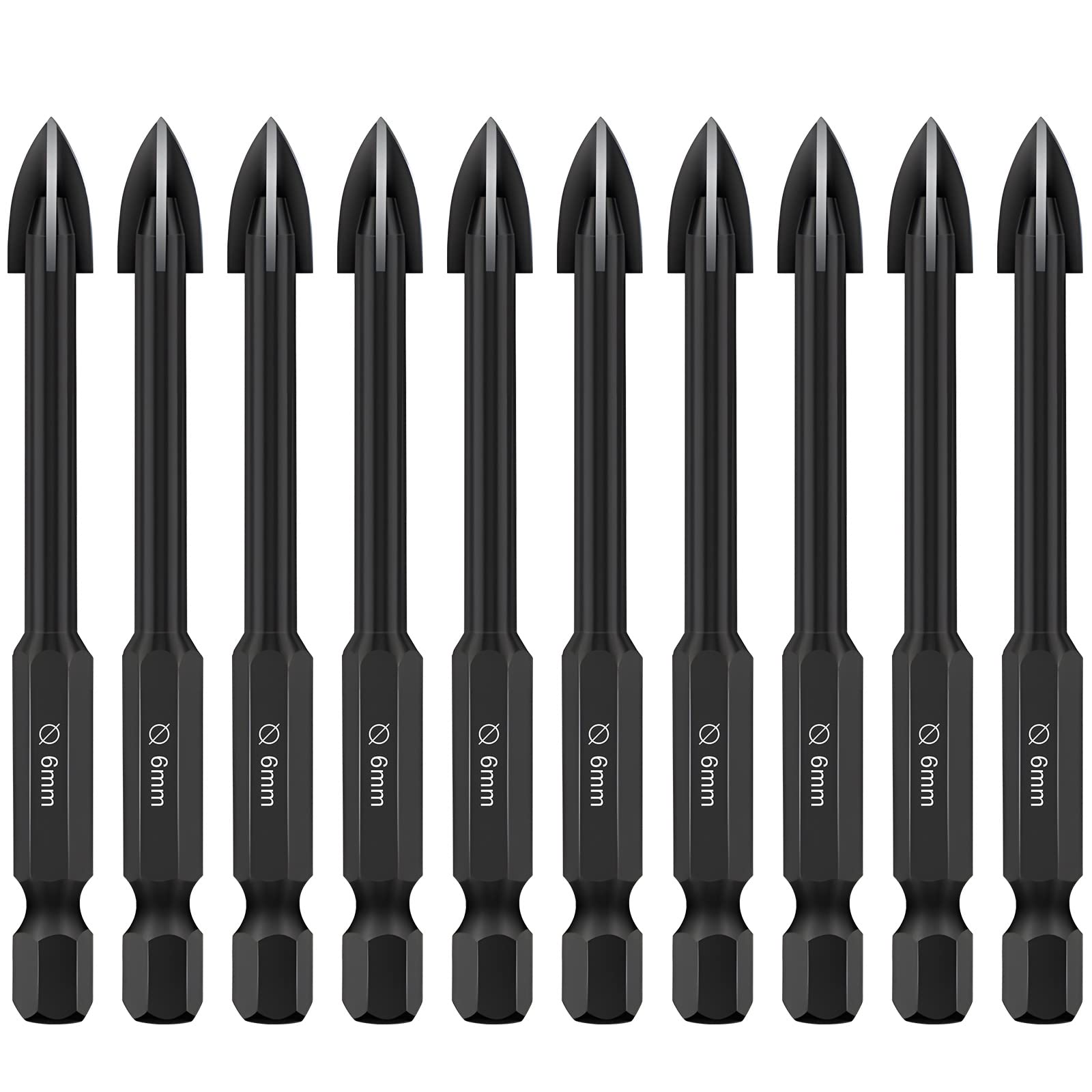 10PCS Glass and Tile Drill Bit, 6 mm Masonry Drill Bits Set 1/4 Hex Shank Concrete Drill Bit Set Porcelain Tile Drill Bits for Glass Mirrors Porcelain Concrete Brick Wall Wood Aluminium