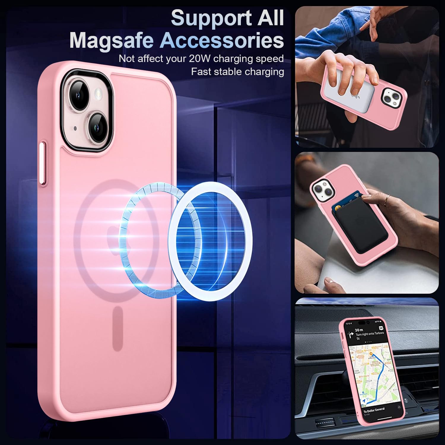 MOCCA Strong Magnetic for iPhone 13 Case, [Compatible with Magsafe][Screen Protector+Camera Lens Protector] Translucent Matte Back Slim Shockproof Case for iPhone 13 Phone Case 6.1", Pink - Image 2