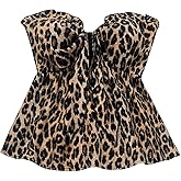 GORGLITTER Women's Cheetah Bow Strapless Tube Top Animal Print Leopard Tie Front Sleeveless Bandeau Going Out Tops