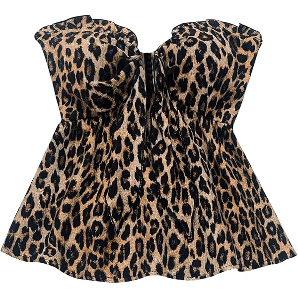 Floerns Women's Leopard Print Tube Top - Bandeau Style With Drawstring, Slit Hem, Y2K Streetwear Look