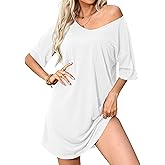 Mawor Nightgowns for Women V Neck Short Sleeve Soft Cotton Blend Oversized Sleep Shirts Tshirts