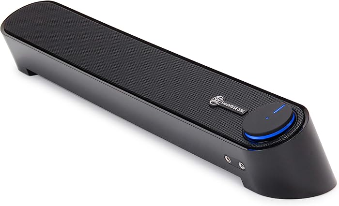 GOgroove Computer Speaker Mini Soundbar - USB Powered PC Sound Bar with Easy Setup Wired AUX, Stereo Audio, Microphone Port, Volume Control Knob, Under Monitor Design for Desktop (Blackout)