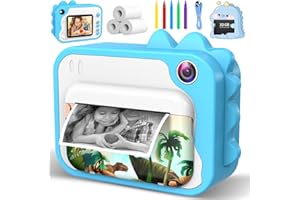 Usteetic Kids Camera Instant Print 1080p Instant Camera for Kids Aged 3-12 Ink Free Printing Dinosaur Toddler Camera Christmas Birthday Gifts for Boys Girls 3-12 Years Old (Blue)