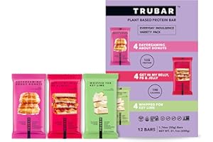 TRUBAR Vegan Protein Bar Variety Pack, Assorted Flavors, Donuts, PB & Jelly, Key Lime, Gluten Free, Vegan Protein Snacks, 12G Plant-Based Protein, High Fiber, Healthy Protein Bars, 12 CT